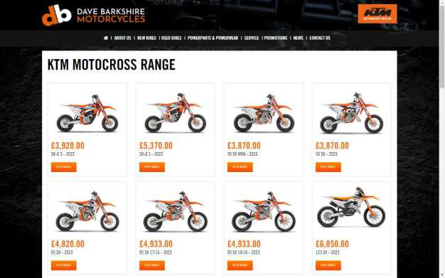 See the KTM 2023 Motocross Range at Dave Barkshire